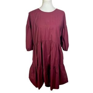 A New Day Burgundy Puff Sleeve Tiered Dress Size M
